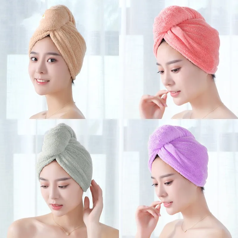 Women Hair Drying Hat Quick-dry Hair Towel Cap Hat Bath Hat Microfiber Solid Towel Cap Super Absorption Turban Hair Dry Cap