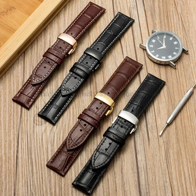 12/13/14/15/16/17/18/19/20 مللي متر 22 مللي متر 24 مللي متر حزام من الجلد الطبيعي حزام الساعات مع صندوق فراشة المشبك العالمي الرجال النساء حزام سوار #3