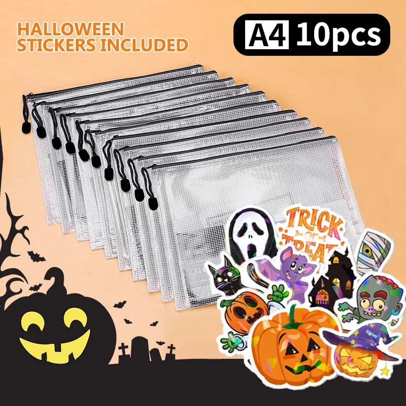 A3A4A5 شبكة سوداء سستة حقيبة هالوين عطلة ملصق مكتب الطالب استخدام حقيبة ملفات سعة كبيرة أوراق اختبار تخزين العقد #2