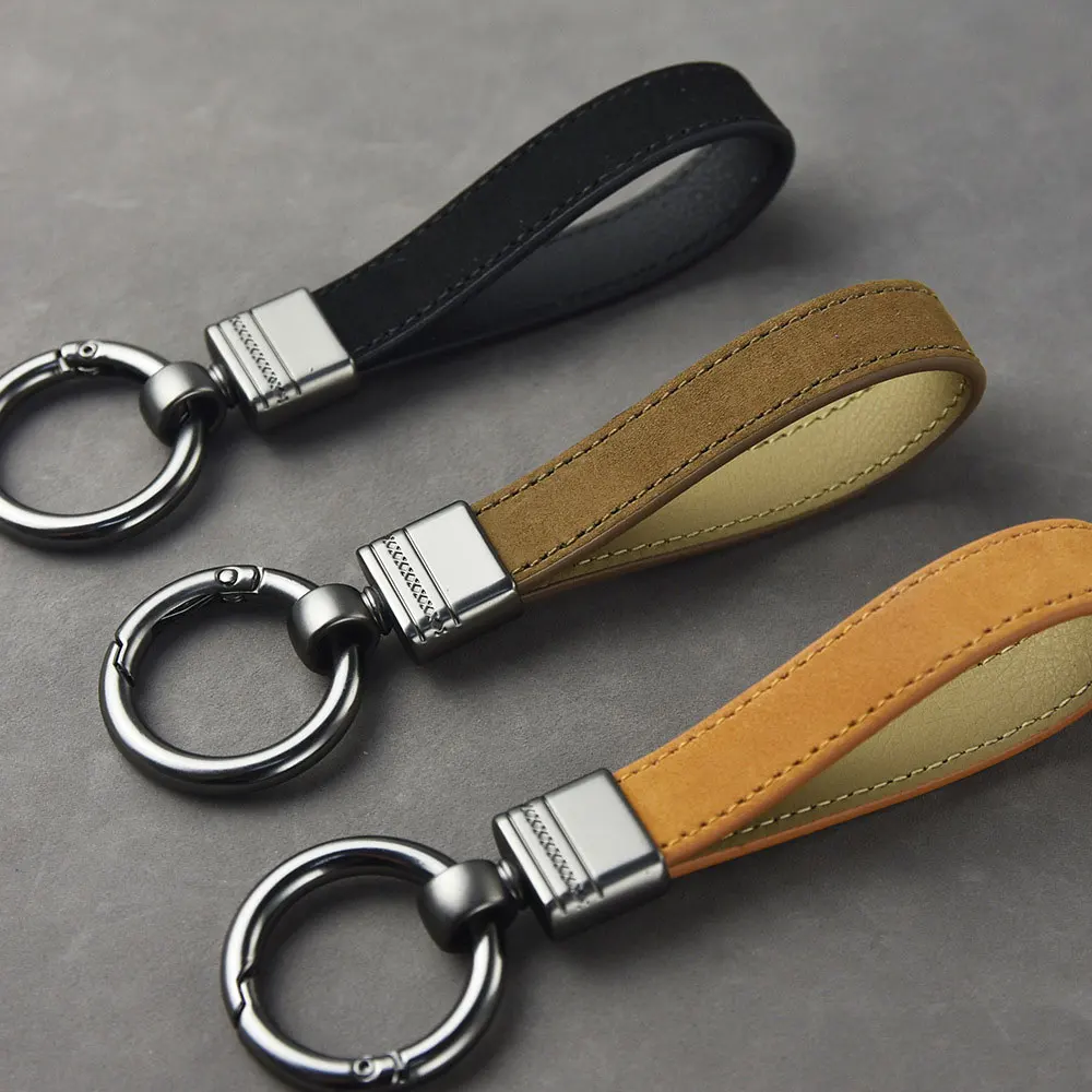 

5 Colors High-End Luxury Genuine Leather Keychain Women Men Black Buckle Car Key Ring Chain Holder Jewelry Gift Key Hook