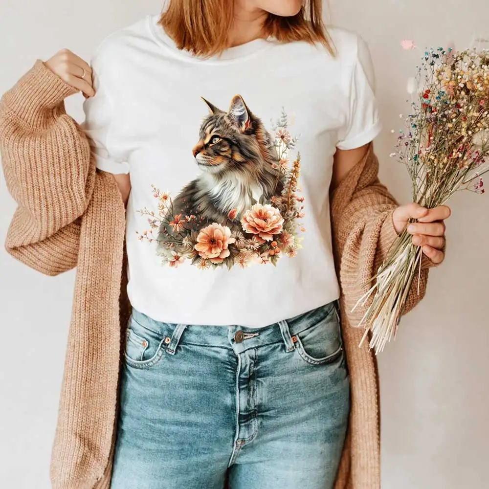 Cute Colorful Cat Iron-on Transfer For Clothing DIY A-Level Washable T-shirts Thermal Sticker Beautiful Flowers Patches Applique