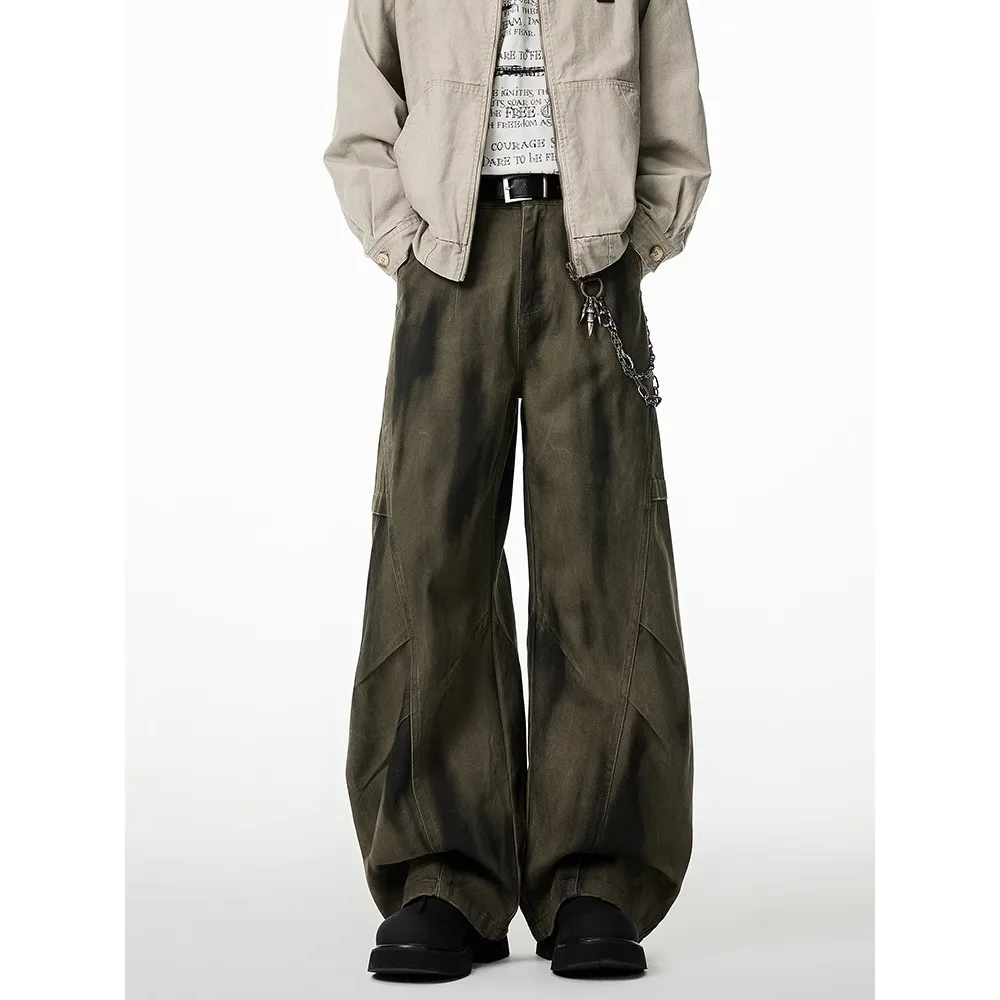 Korean Retro High Street Washed Denim Cargo Pants Men 2026 Summer New Men's Baggy Wide Leg Jeans Y2k Fashion Streetwear