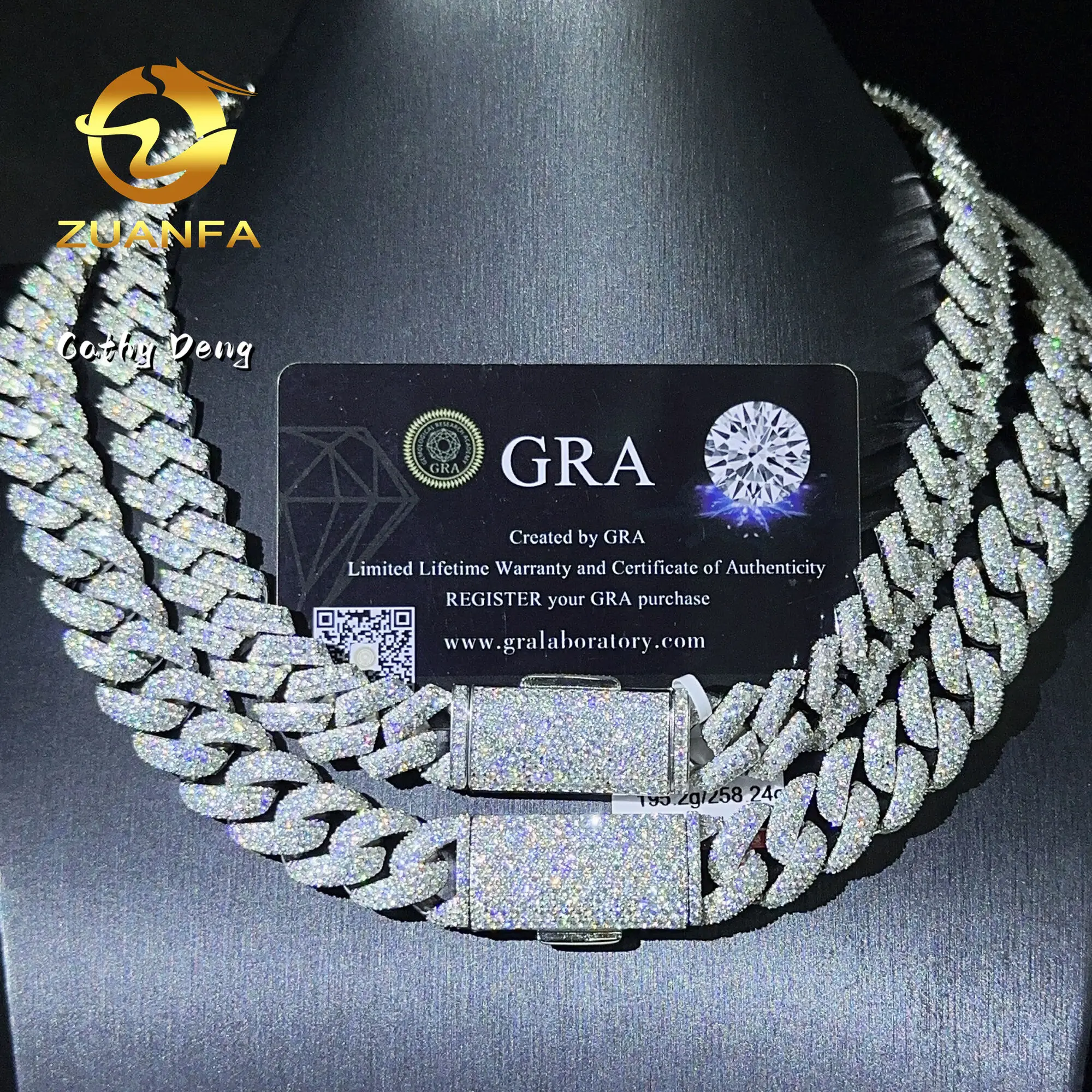 Zunfa Jewelry GRA Certificate fine jewelry 15mm 3 Row Cuban Chain Hip Hop 925 Sterling Silver Vvs Mossanite Chain link Cuban