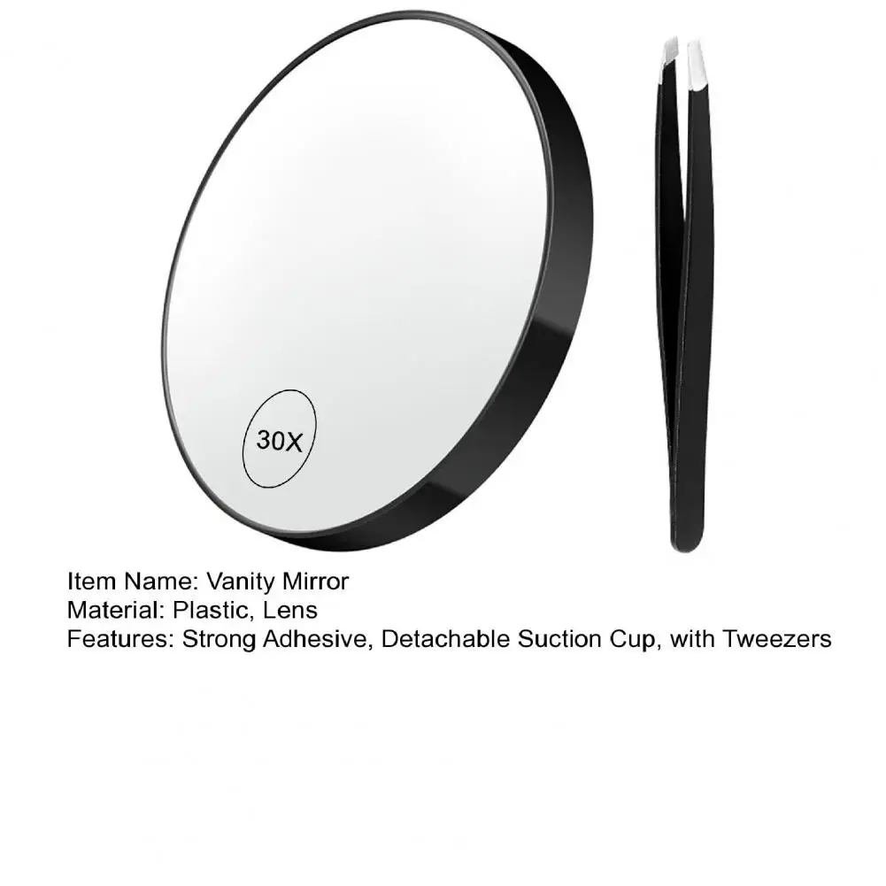 Bathroom Mirror with Tweezers Detachable Suction Cup 30X Magnifying Hand-held Magnifying Makeup Mirror Bathroom Supplies