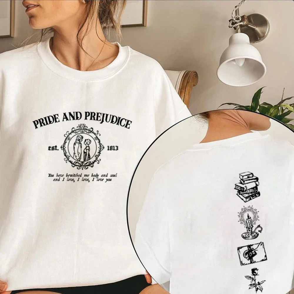 الجمالية جين أوستن البلوز فخر وتحامل يقتبس البلوز الروايات الرومانسية هدية قمصان كتاب عاشق ملابس الشارع الشهير غير رسمية #3