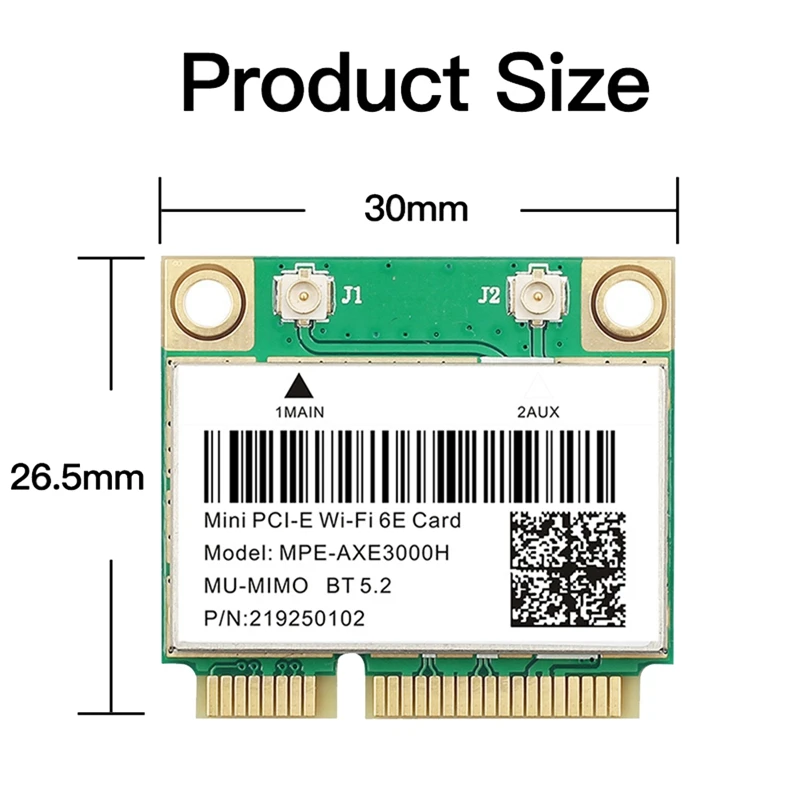 MPE-AXE3000H WiFi Card+Antenna WiFi 6E 2400Mbps Mini PCI-E for BT 5.2 802.11AX 2.4G/5G/6Ghz Wlan Network Card