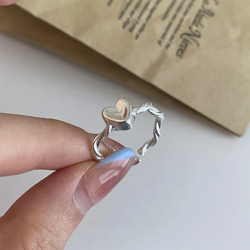 Minimalist 925 Sterling Silver Heart Rings for Women Fashion Creative Hollow Irregular Geometric Birthday Party Jewelry Gifts