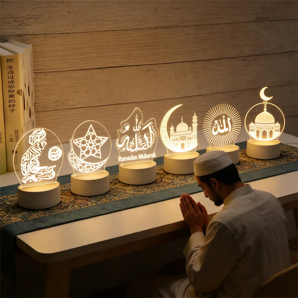 

Ночник LED 3D из акрила с USB-подсветкой «Ид Мубарак», подарок на Ид аль-Адха, декор для спальни и дома, ночная лампа, товары для мусульманского праздника Рамадан