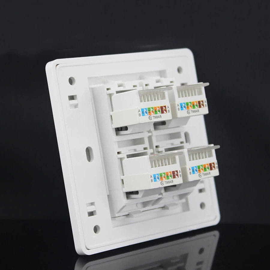 rj45 Socket jack modular 4 Port cat5e cat6 Keystone white pc Wall Face plate Faceplate toolless wall socket panel 86mm