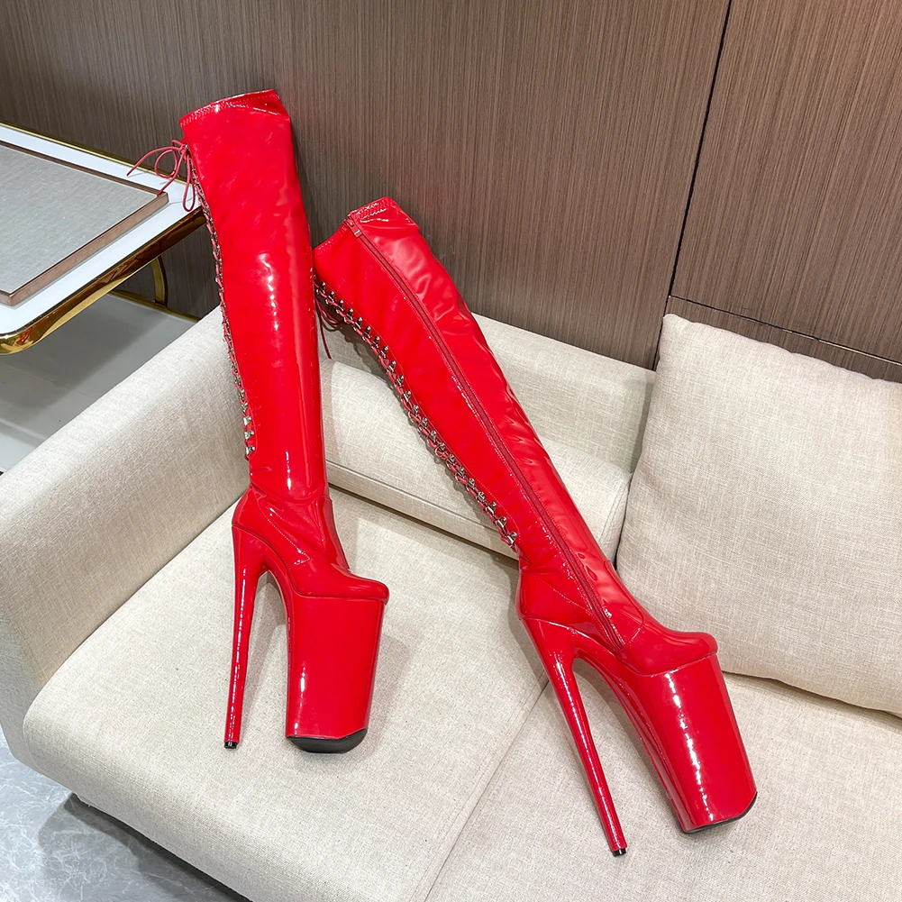 SDTRFT Female Over The Knee Buckle Red Boots 26cm Thin Heels Stilettos Platform Botas Mujer Ladies Shoes Woman PUNK Girl's Pumps