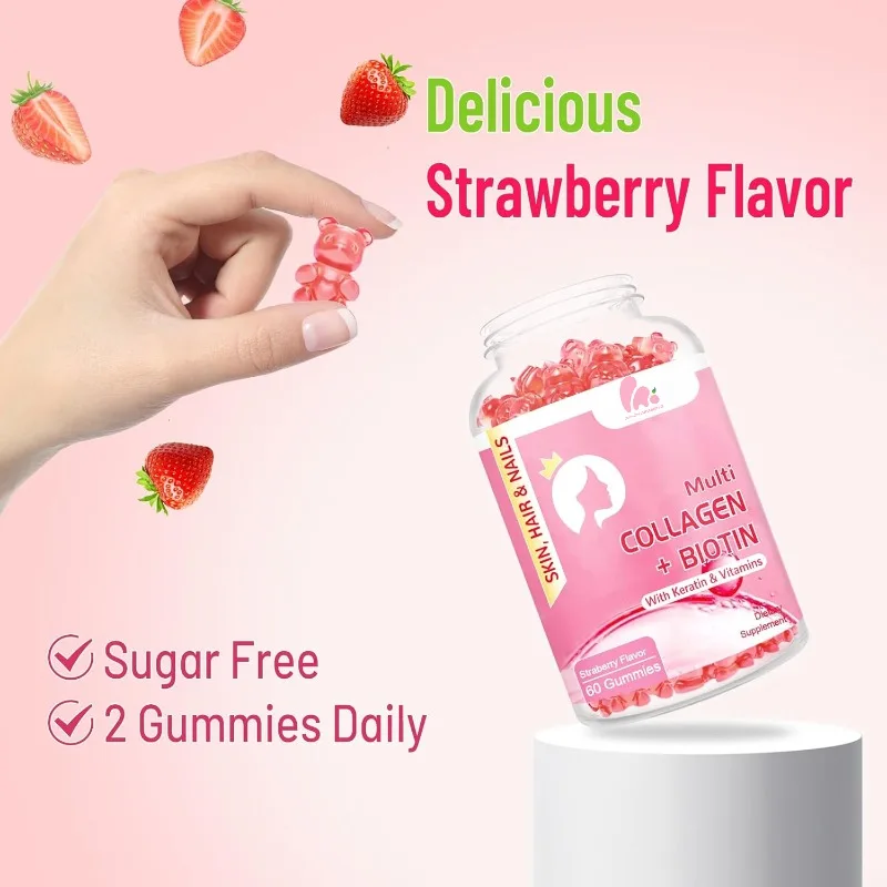 

Collagen gummies, collagen and biotin keratin vitamin C supplement, suitable for both women and men, sugar free,30 day supply