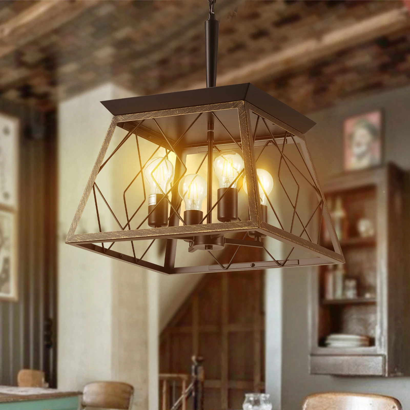 

Farmhouse Chandelier 4-Light Retro Chandelier, Suitable for Kitchen, Dining Room, Living Room (No Bulbs)