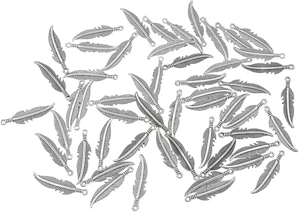 

100pcs Indian Style Feather Charm Pendant for DIY Key Chain Sweater Chain Bracelet Necklace jewelry Making Findings(Antique Silv