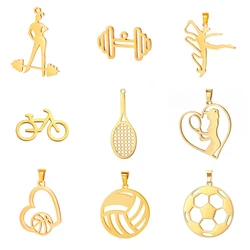 EUEAVAN 5pcs Volleyball Bicycle Tennis Racket Gymnast Stainless Steel Pendant for Necklace Women Sports Cyclists Lover DIY Charm