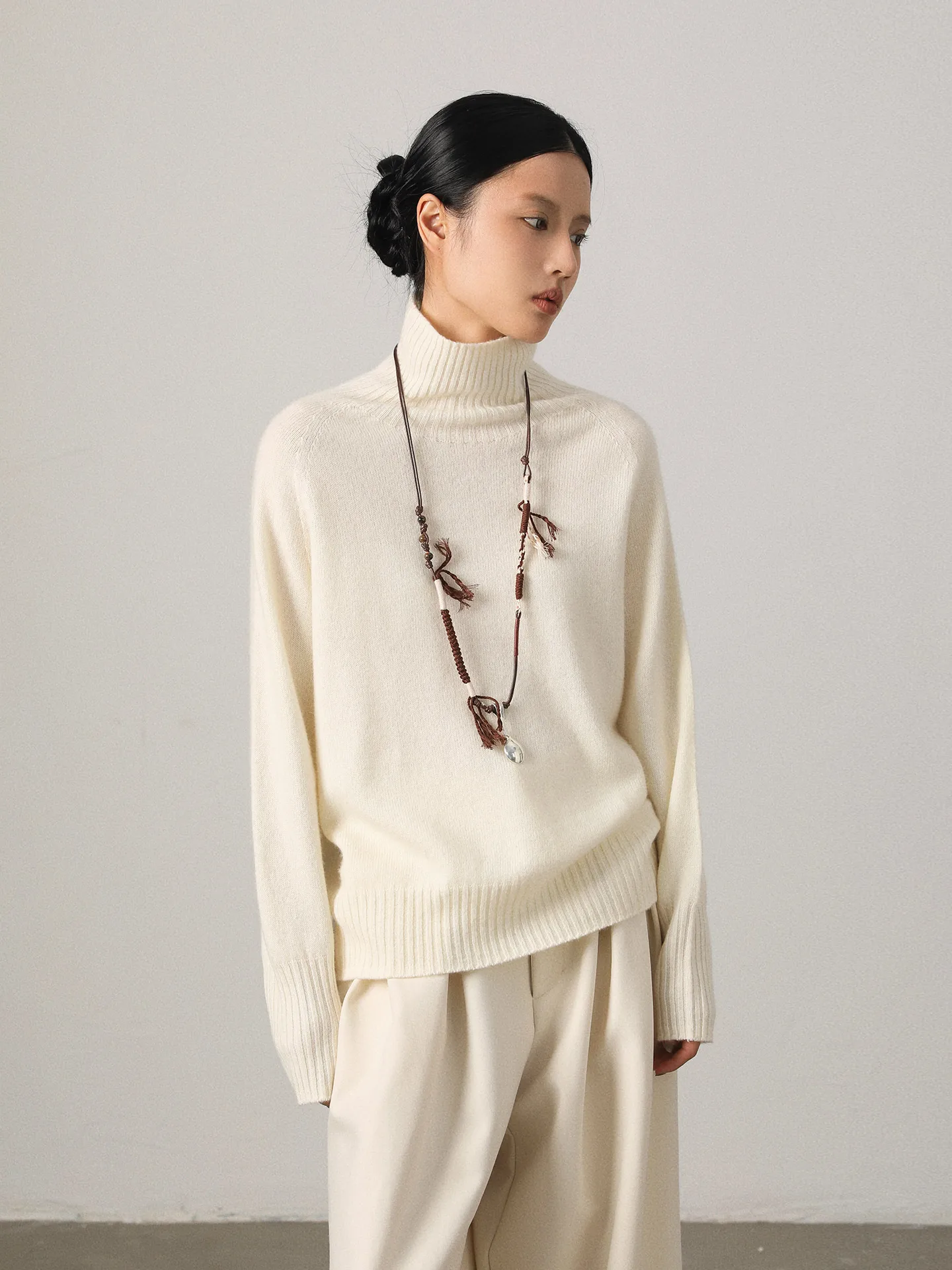 

Vimore Women's f High Collar Knitted Sweater 00% Wool Loose Fit Luxury Casual Sle Long Sve Winter Faion