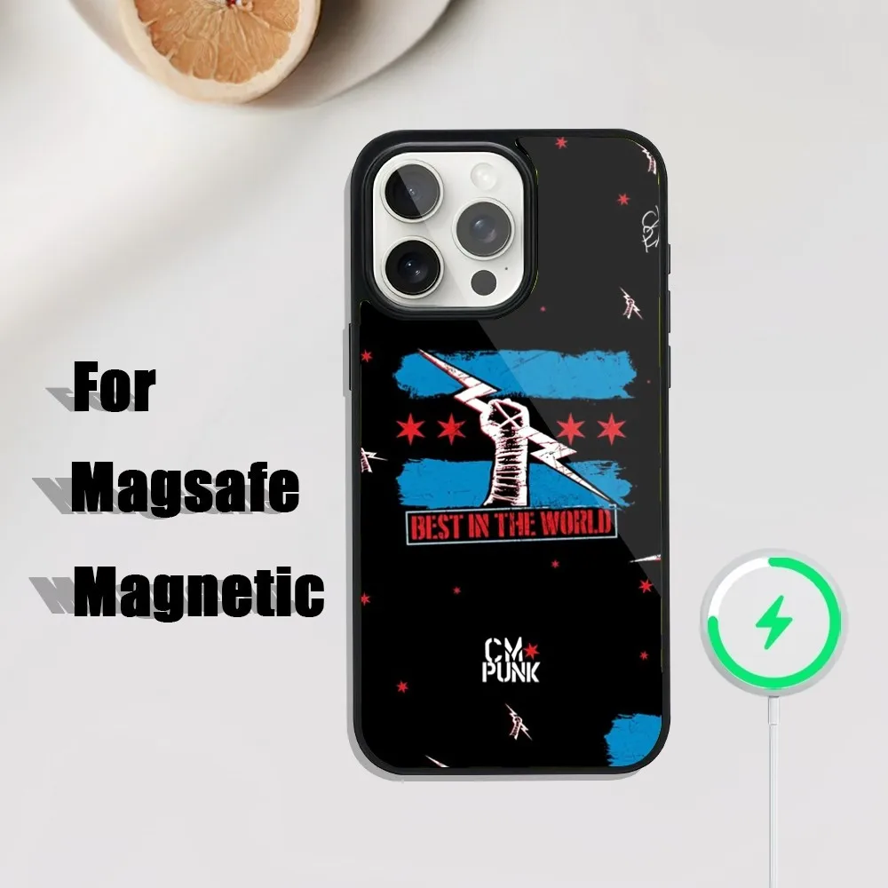 حافظة هاتف WWE CM P-Punk لهاتف iPhone 16,15,14,13,12,11,Plus,Pro,Max Mini Magsafe شحن لاسلكي مغناطيسي
