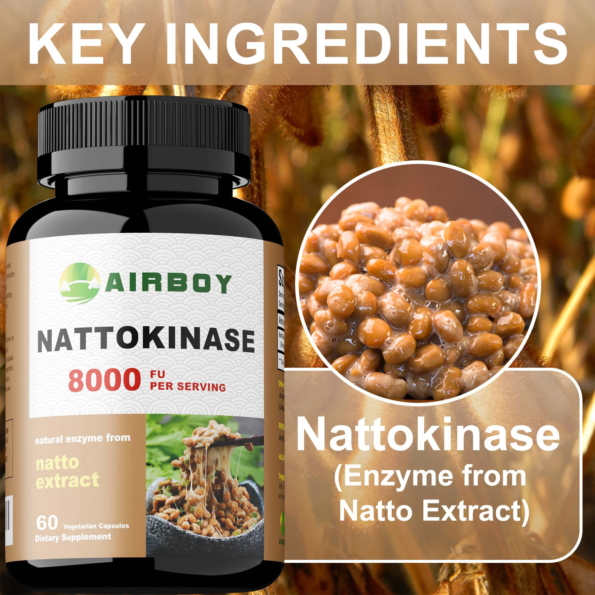 

Nattokinase - Supports Heart and Blood Vessel Health, Promotes Blood Circulation - 60 Capsules