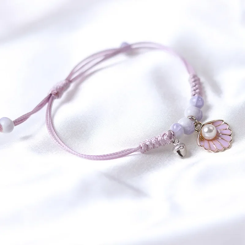 Creative Starfish Shells Pearl Pendant Bracelet Women Girls Handmade Purple Braided  Bangle Adjustable Summer Sand Gifts Jewelry