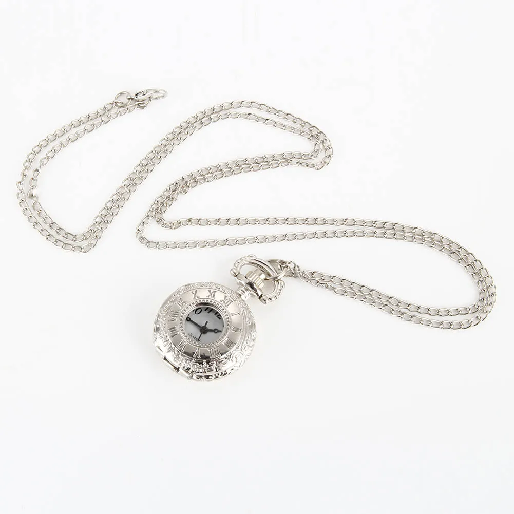 Fashion Vintage Pocket Watch Alloy Roman Number Dual Time Display Clock Necklace Chain Watches Birthday Gifts