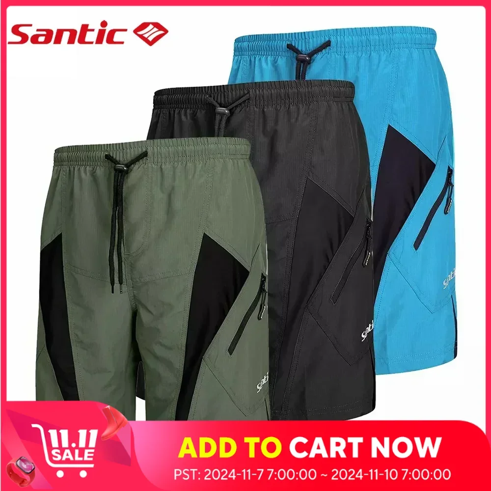 Santic Men Cycling Shorts Downhill Shorts 3D Padded Coolmax Loose Fit  Underwear  MTB  Bicycle Bottoms Riding Fitness