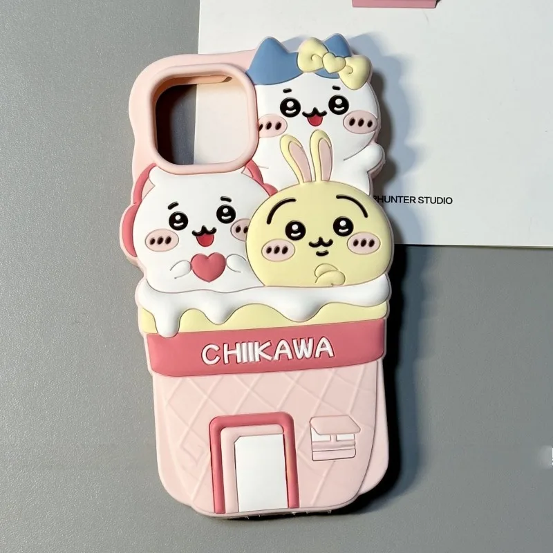 

Трехмерный конусный чехол для мобильного телефона в стиле аниме Chiikawa, подходит для iPhone 15, 14, 13, 12, 11, защитный чехол, силиконовый, с девичьим дизайном в виде сердечек.
