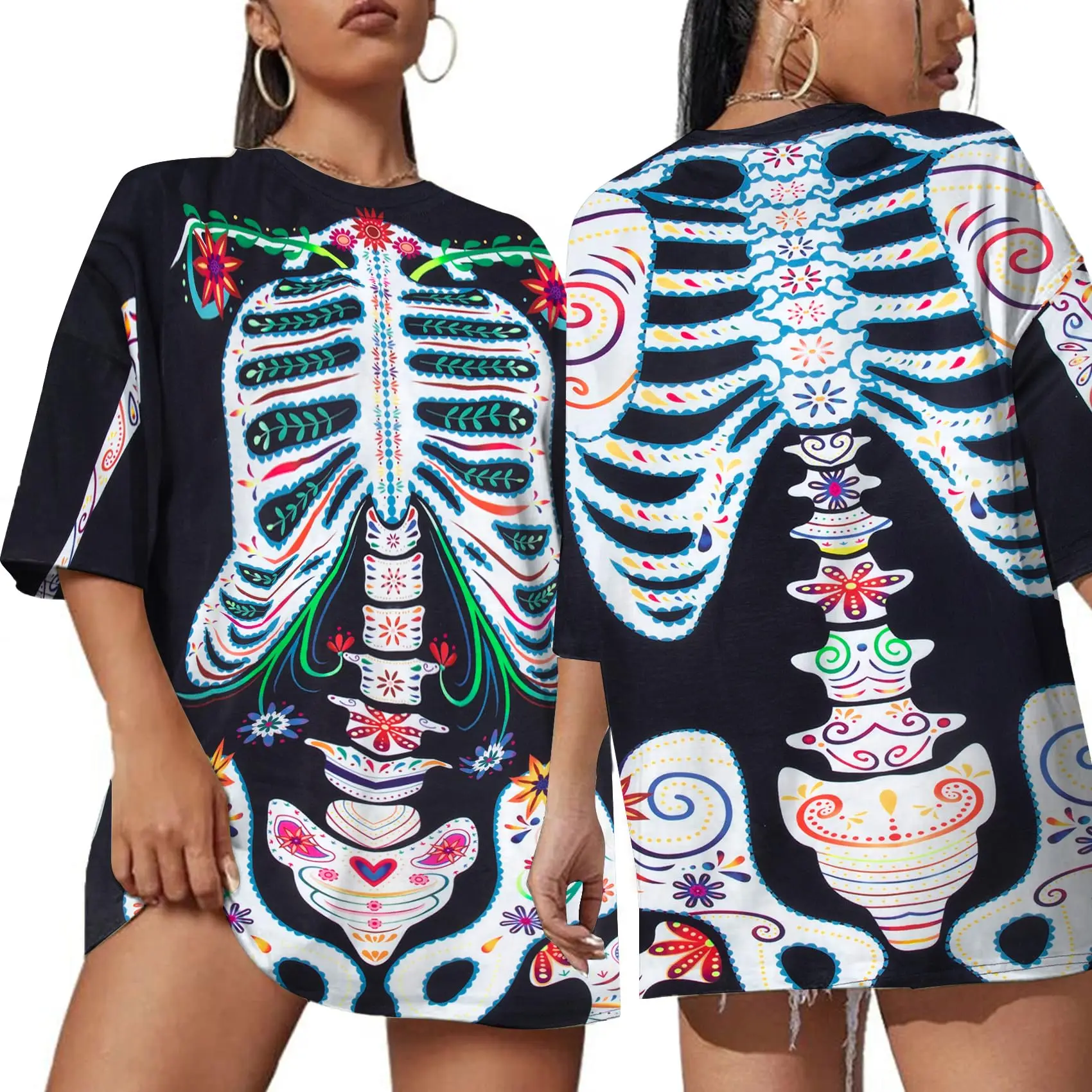 

Women’s Dia De Los Muertos T-Shirt Sugar Skeleton Printed Tee Shirts Day of the Dead Pullover Tops Halloween Outfit