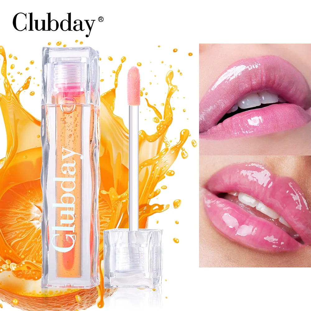 Clubday Brillo de labios con espejo cuadrado, aceite de labios que cambia de color con brillo perlado, lápiz labial voluminoso con sabor a fruta, hidratante y brillante