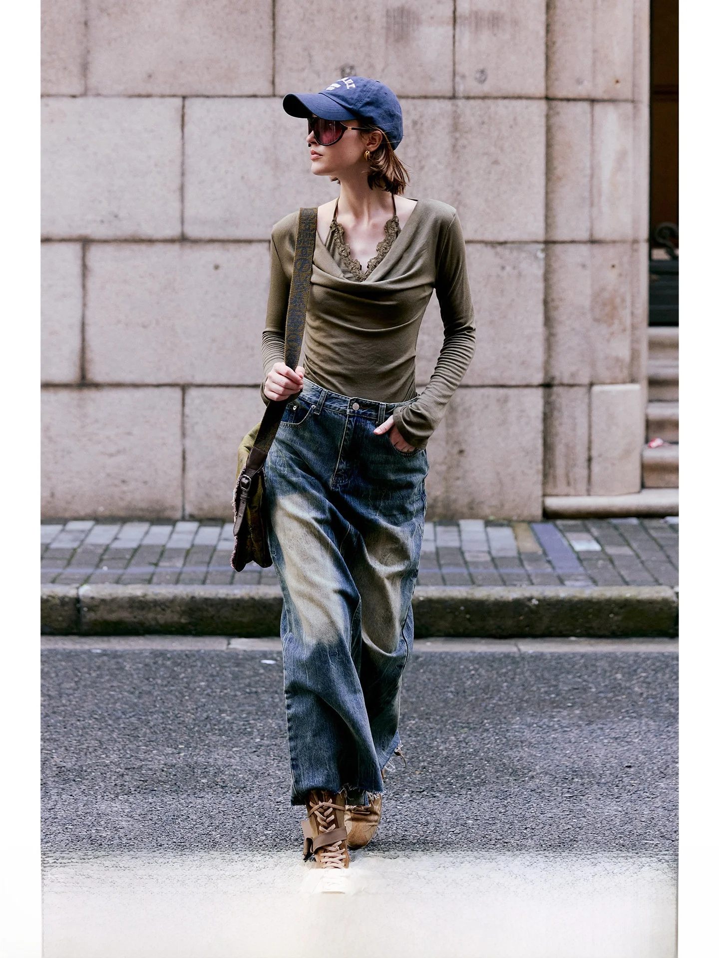 Luna7xi Gradient Washed  Denim Long A-Line Skirt Women's High Waist Cotton Comfortable Vintage Hemline City Commute