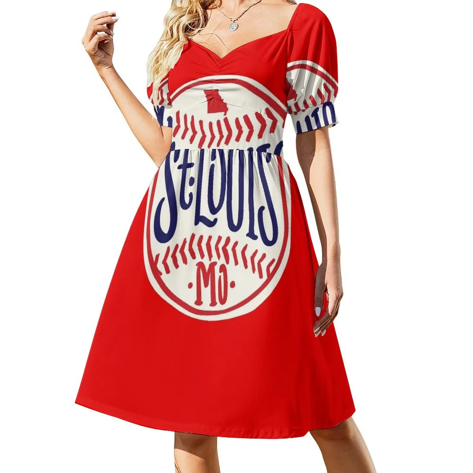 St. Louis Missouri Hand-Drawn Baseball Typography Art Short-Sleeved Dress party dress women elegant luxury cocktail dresses