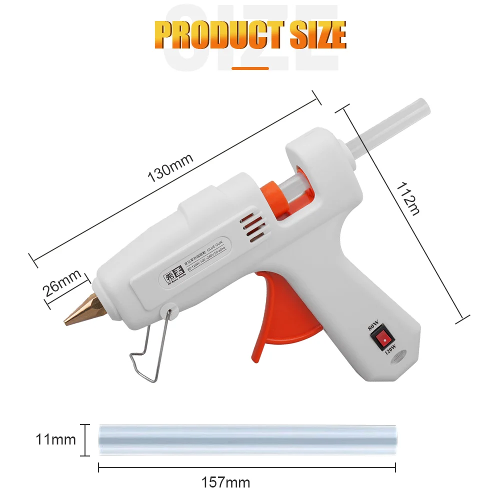 Pistola de pegamento de fusión en caliente de 80W, barra de pegamento de 11x200MM, Mini pistolas adhesivas DIY, herramientas de pistola de pegamento