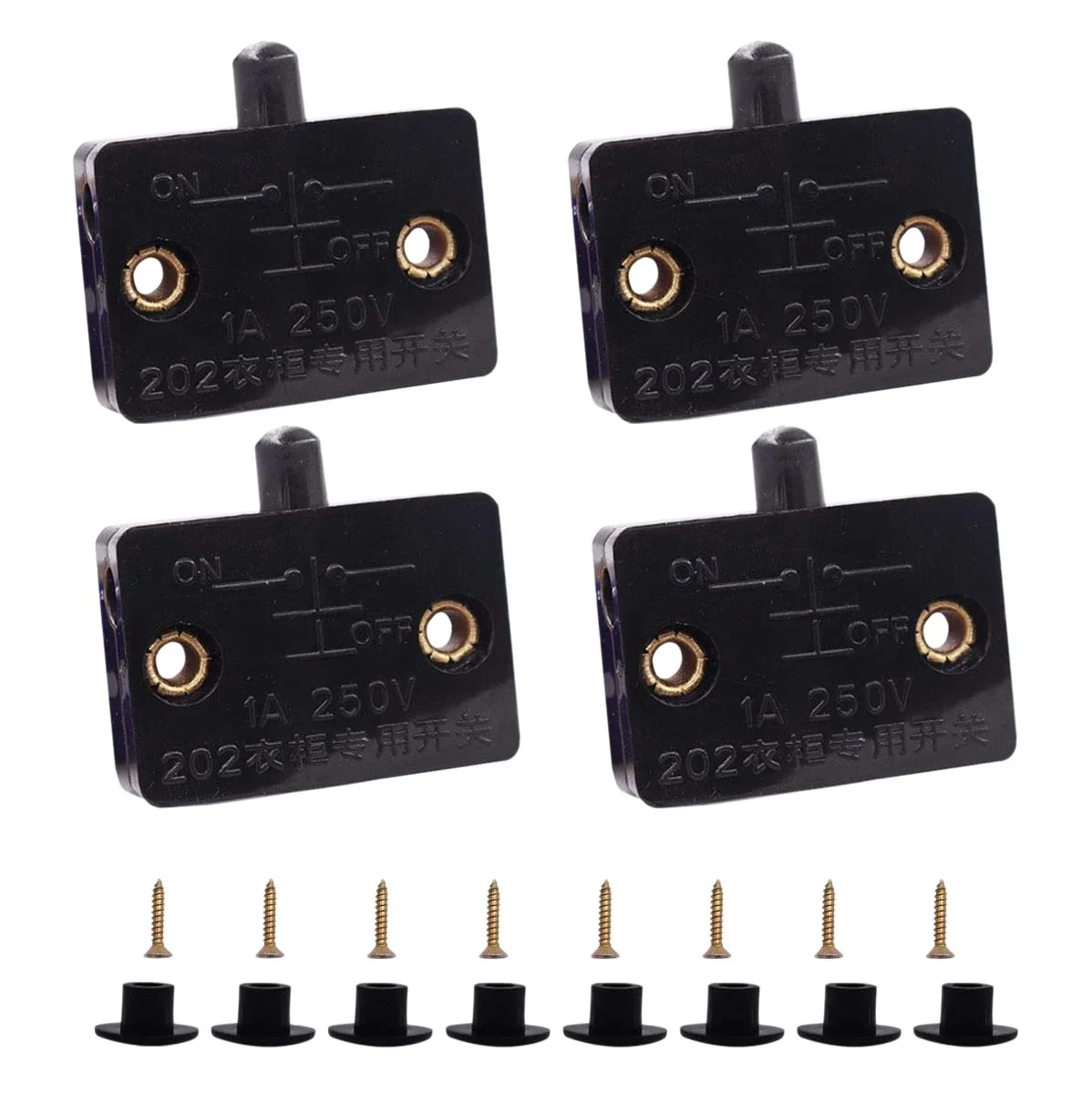 4 Pcs Cabinet Door Switch Cabinet Lamp Switch Drawers Open on Close Door Applicable to 12V 24V 110V Black