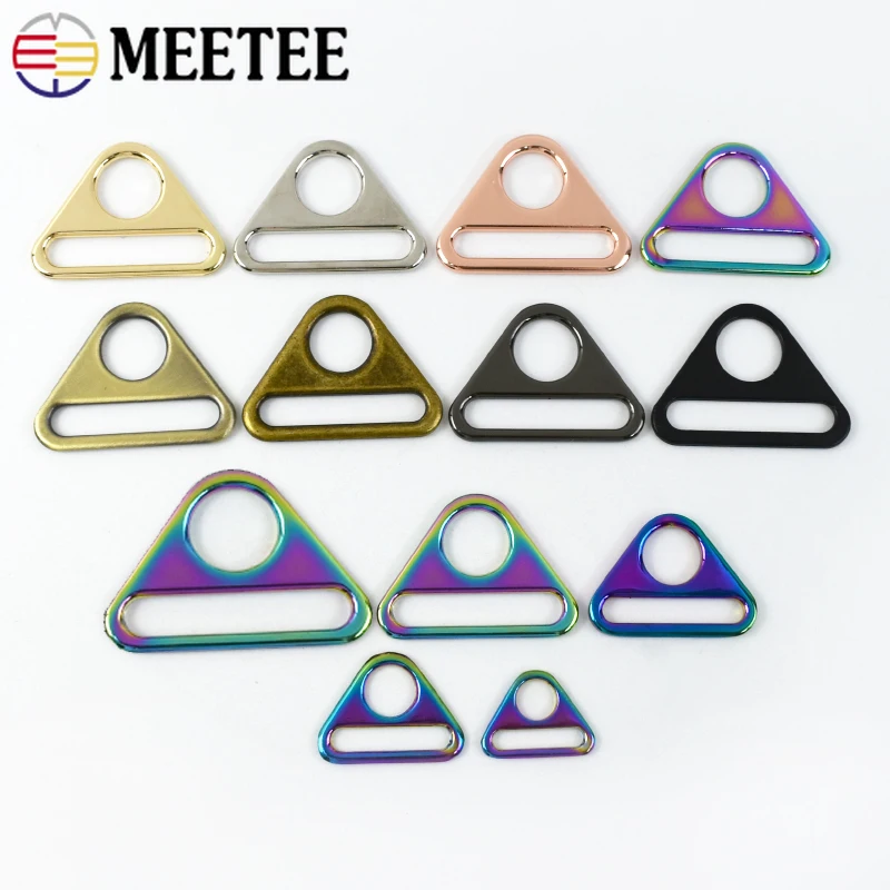 Meetee 10/20Pcs 20-50mm Metal Buckles Bag Strap Adjuster Clasp Triangle Ring Backpack Ribbon Snap Hook DIY Hardware Accessories