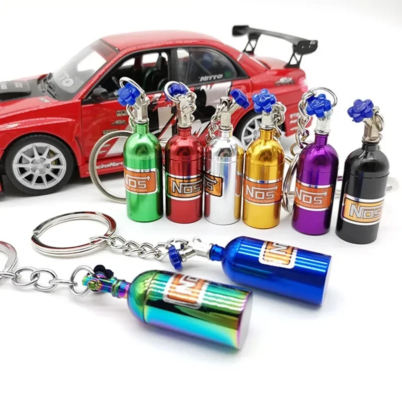 7 Colors Creative NOS Turbo Nitrogen Bottle Keychain Mini Metal Auto Pendant Keyfob Vehicle Keyrings Car Motorcycle Accessory