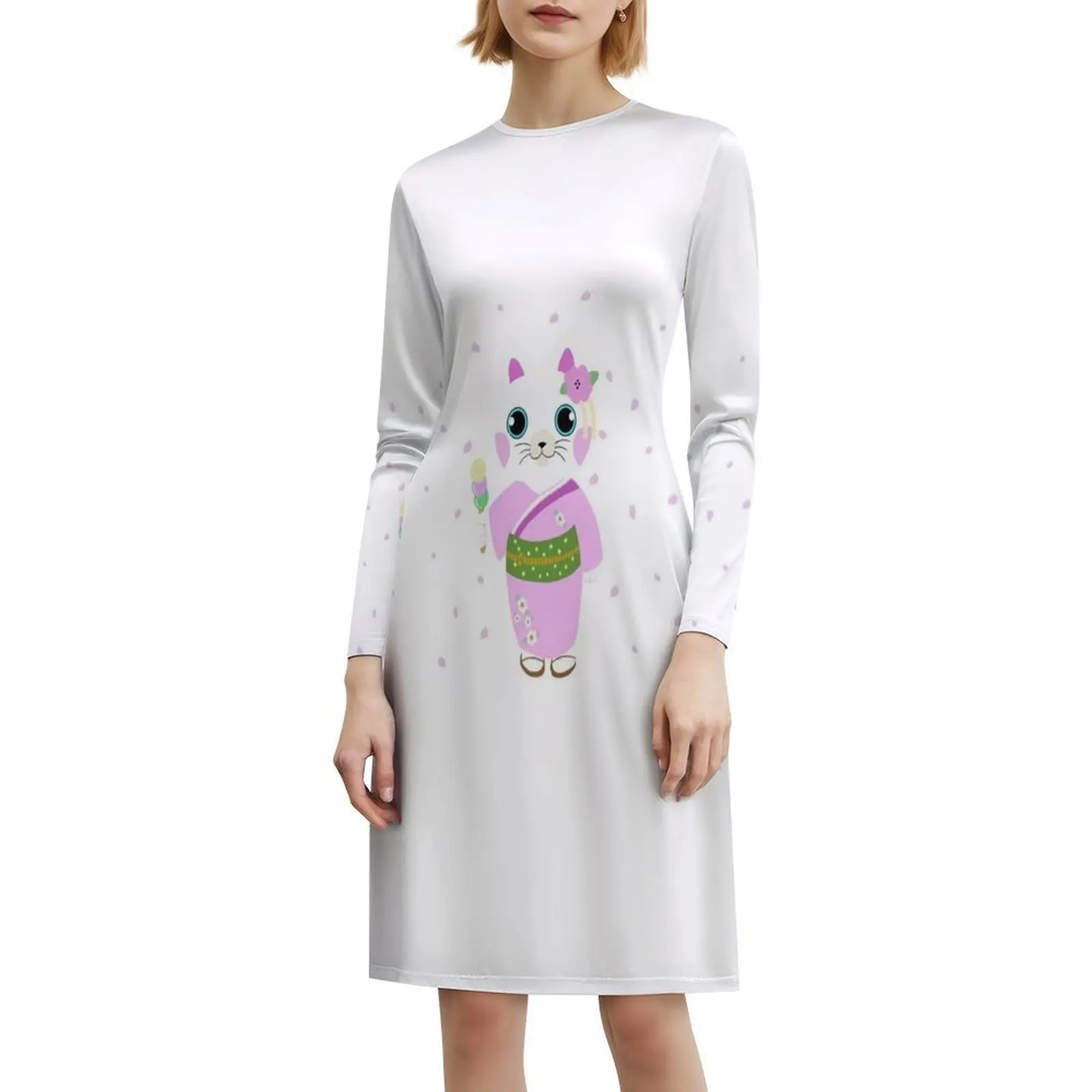 Kimono Cat Vintage Bohemian Dress Puff Sleeve Or Sleeveless Options For Women Dress Kimono Cat Pastel Pink Japan Asia Evening