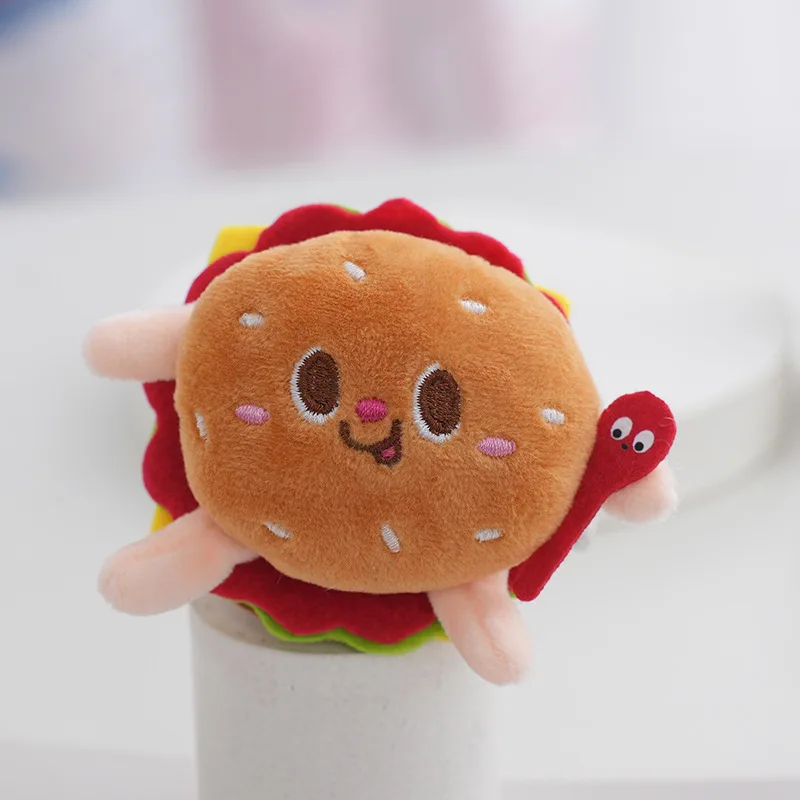 Porte-clés en peluche de collation de dessin animé pour enfants, mini poupées, frites hamburgers, hotdog, pendentif mignon, décor de sac, cadeaux en peluche