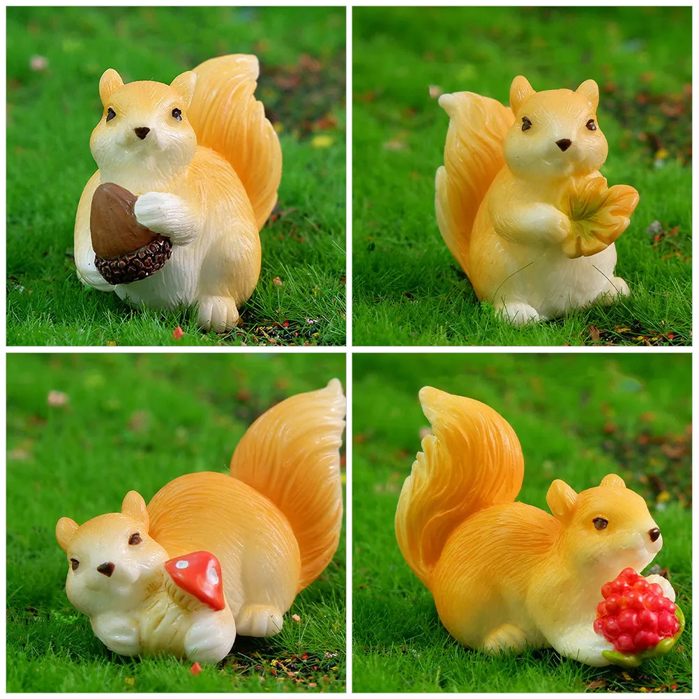 8Pcs Tiny Squirrel Resin Figurines for Potted Plants Fairy Garden Decor Outdoor Micro Landscape DIY Decoration Charming Garden