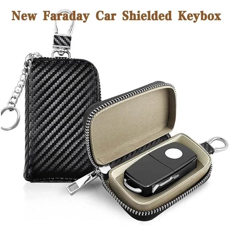 Car Key Signal Blocker Case Faraday Box Anti-Hacking Anti-Theft Key Fob RFID Signal Blocking Bag PU Leather Pouch Case Blocker