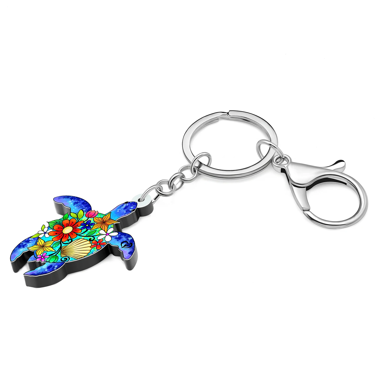 Bonsny Acrylic Flowers Sea Turtles Key Ring Chelonia Spp Key Chains Keychains Fashion Jewelry Car Bag Charms For Women Kid Gifts