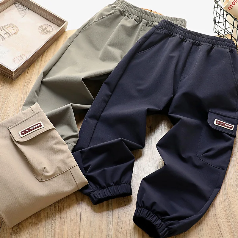 

Весенние и осенние штаны-карго для мальчиков, детские повседневные спортивные штаны, однотонные спортивные брюки, модная детская одежда, новинка 2025 г.