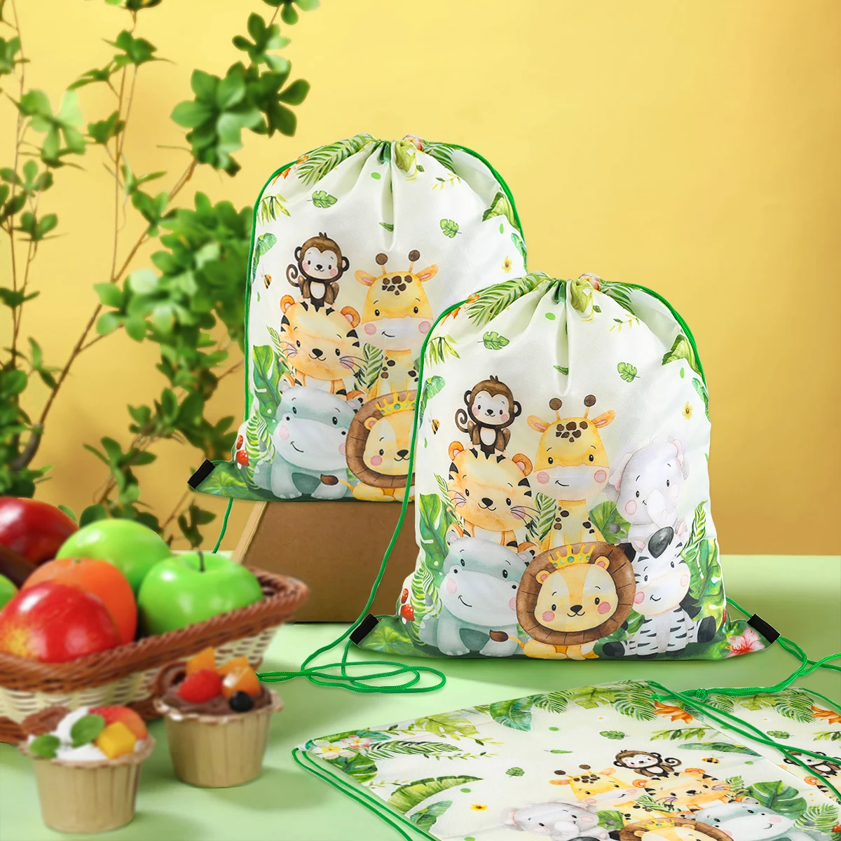 Lot de Sacs de Rangement de Bonbons et d'Animaux de la Jungle, Emballage Cadeau de Poche, Décor de ixd'Anniversaire, Fournitures pour Enfant