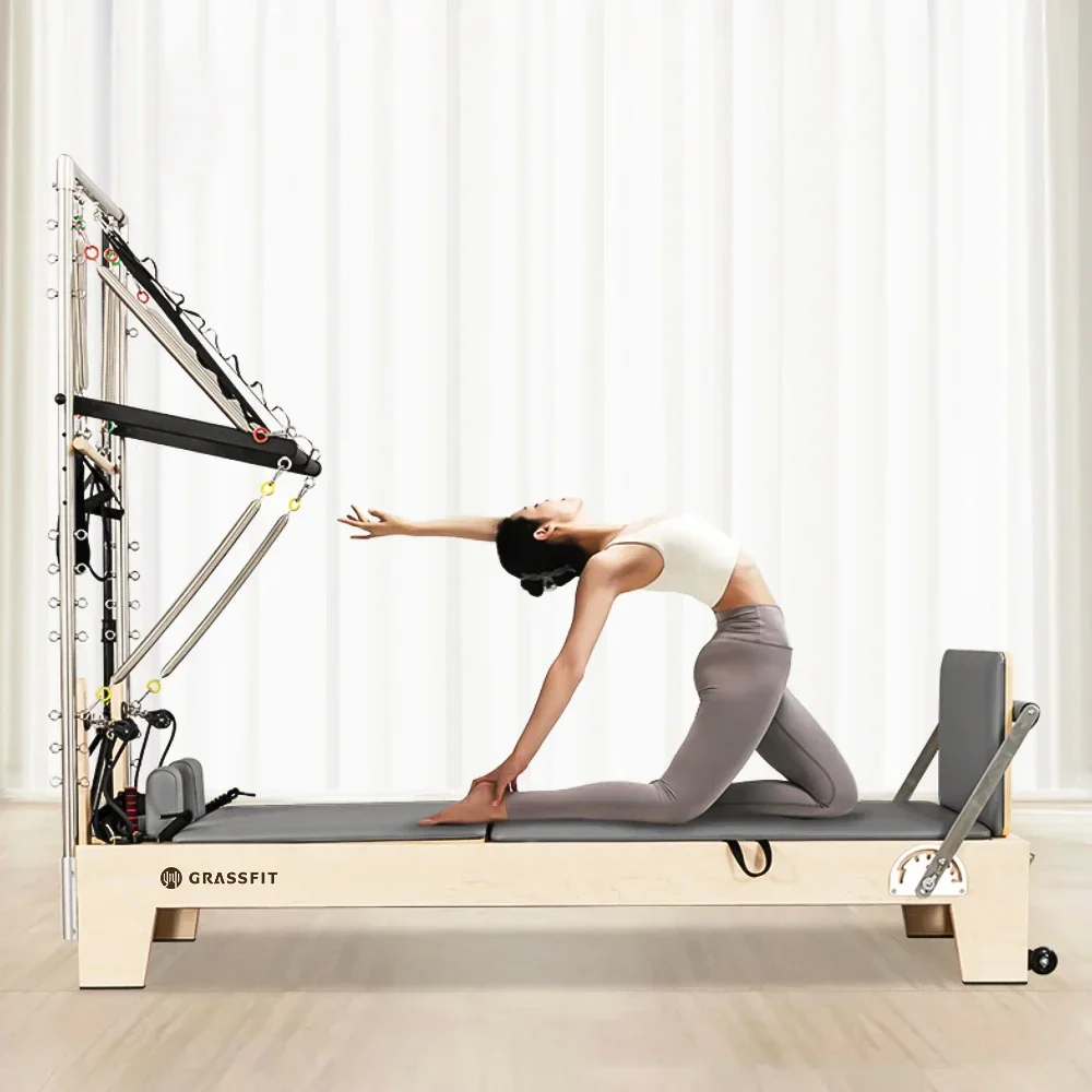 STLFHigh Quality Yoga Studio Workout Indoor Pilates Reformer With Tower Trapeze Oak Maple Wood Pilates Reformer Half Tower