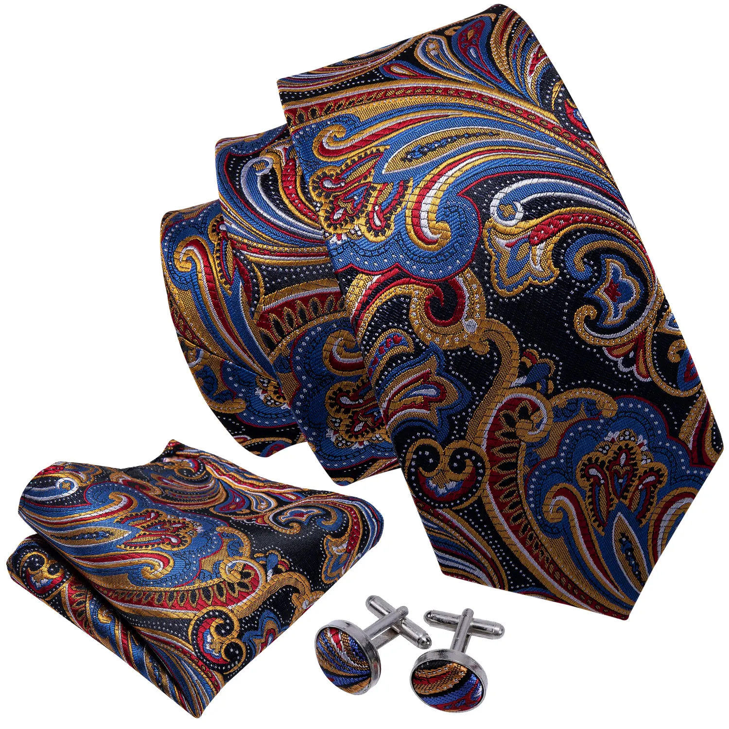 Colorful Floral Men Tie Handkerchief Cufflinks Set Jacquard Necktie for Man Male Wedding Business Ties Formal Dad Husband Gift