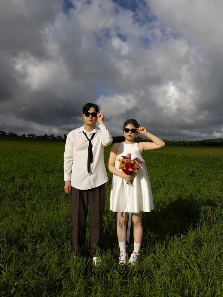 Vow Shiny Simple O-Neck Satin Korea Wedding Dress Photo Shoot A-Line Sleeveless Mini Bridal Gown Customized Garden Wedding Dress