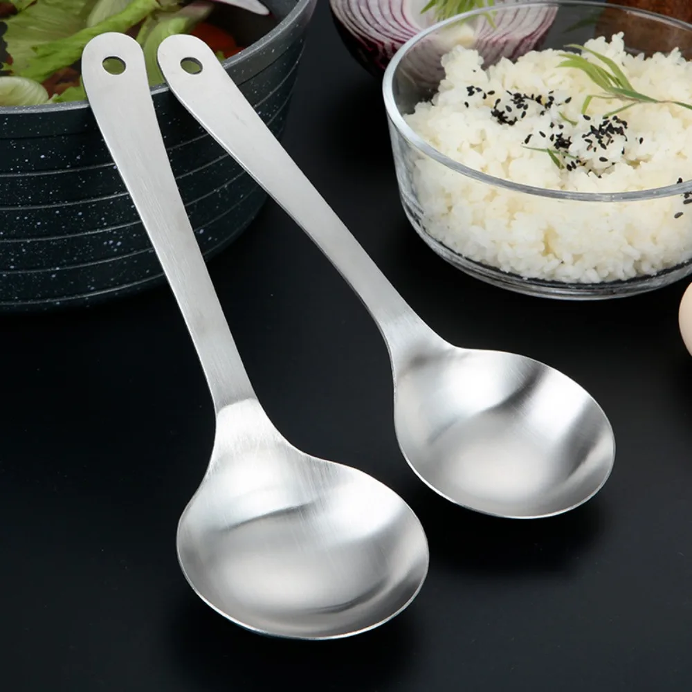 

2pcs Multifunctional 304 Stainless Steel Soup Ladle Deepen Long Handle Rice Spoon Rust-proof Porridge Spoon Hotels
