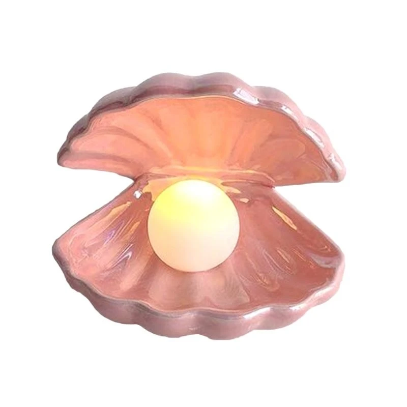 57BE Shell Pearl Shaped Night Light Lamp Ceramic Night Light Ornament Lights