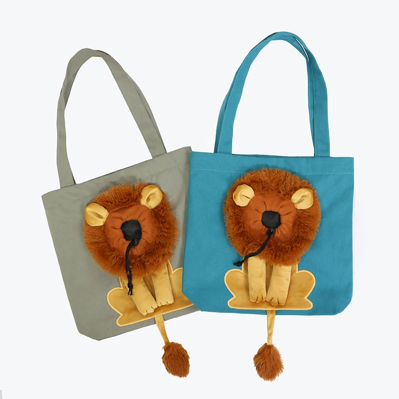 KittyNook Cat Co. Lion Design Soft Cat Carrier Bag—cute plush tote in gray or teal with face & legs!.