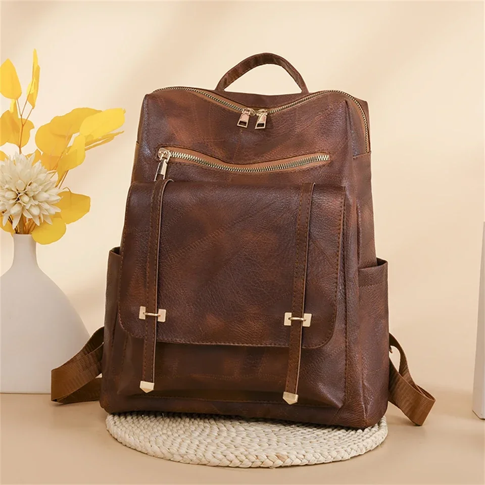 

Vintage Women's Backpacks High Quality Leather Daily Commute Travel Women's Backpack Large Capacity Fashion Designer School Bags