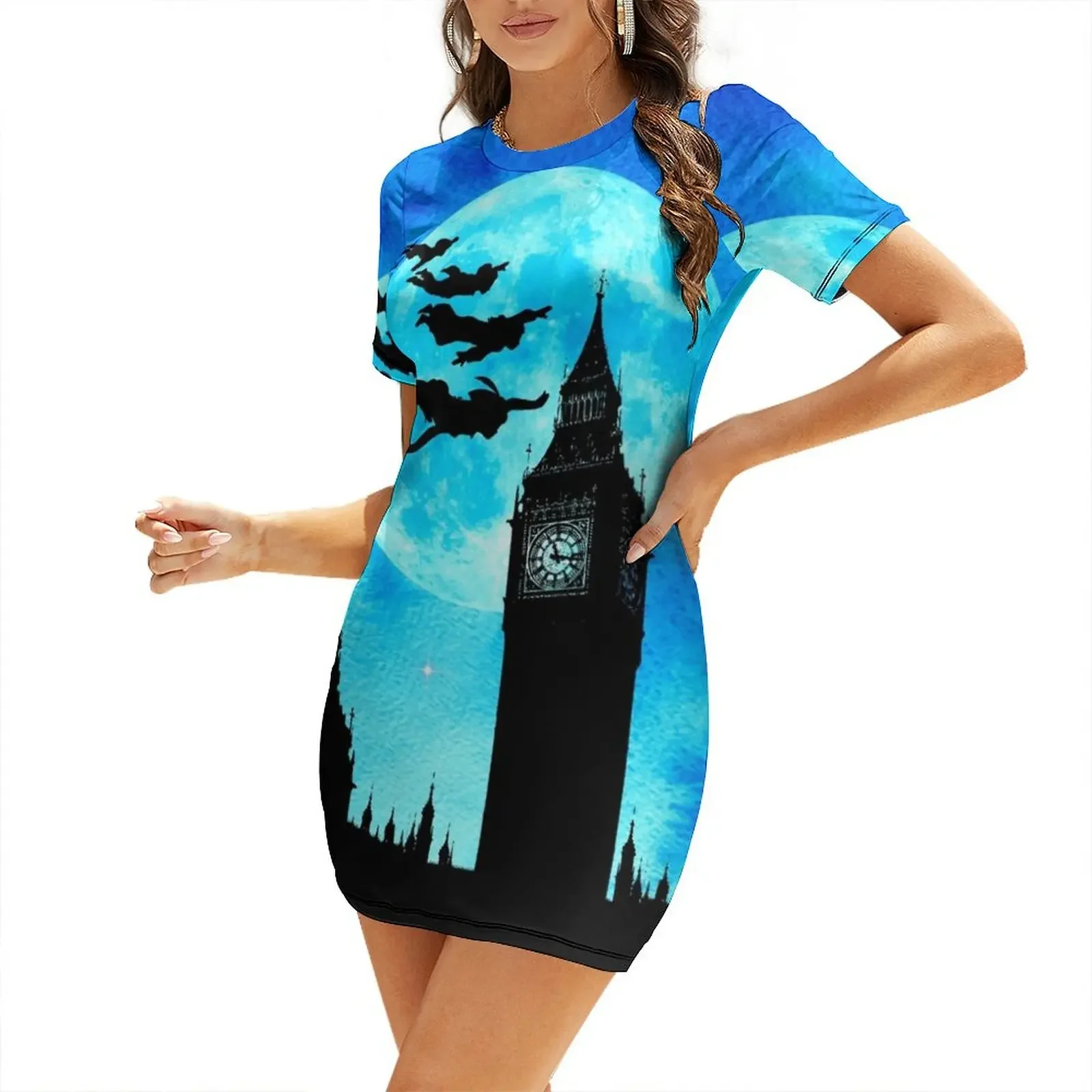 

Magical Watercolor Night - Peter Pan Short-Sleeved Dress evening dress woman Elegant gown Womens dresses Dress