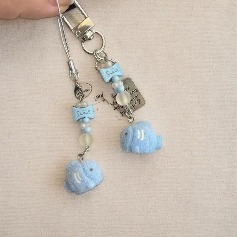 Милый мультяшный флокированный маленький брелок из бисера в форме рыбки, кавайная цепочка из бисера для мобильного телефона, украшение, аксессуары, подарки