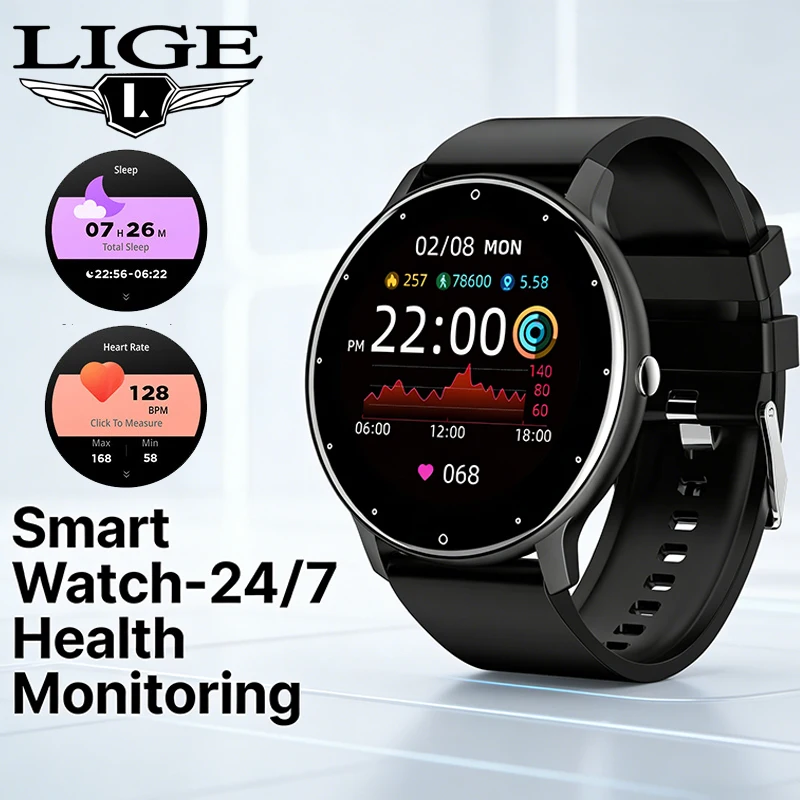 

LIGE Fashion Smart Watch Men Sports Fitness Sleep Heart rate Monitor Watch Waterproof Bluetooth Call Smartwatch For Android ios